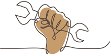 Drawing of a hand holding a wrench