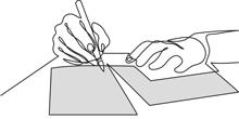 Drawing of hand writing on paper