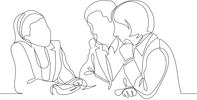 Drawing of a couple being helped by a woman at a table